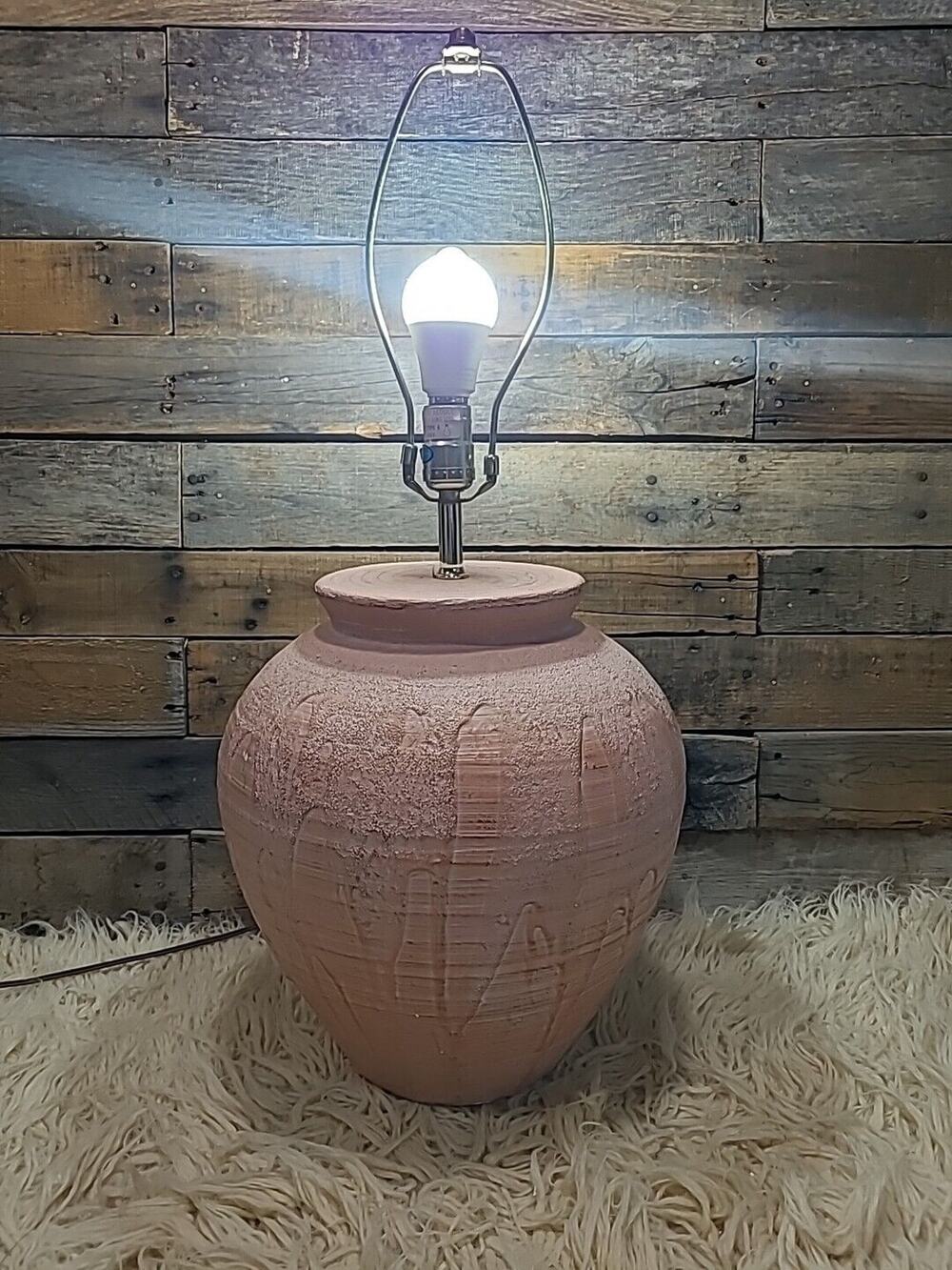 Beehive Pottery Terra Cotta Plaster Lamp S+M IND 1980s Vintage Danish Modern